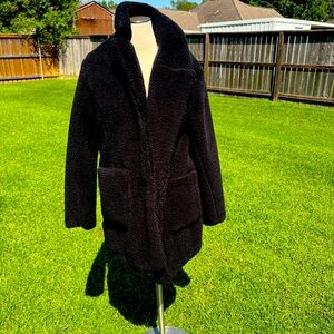 Sebby Collection black teddy bear Sherpa button closure jacket size large GUC